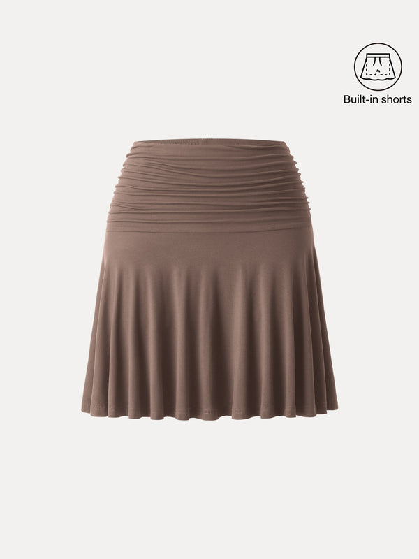 Essential Ruched Mini Circle Skirt with Lined Shorts Iced Mocha XS