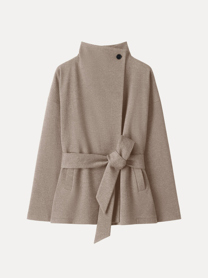 Herringbone Retro Belted Jacket with Pockets