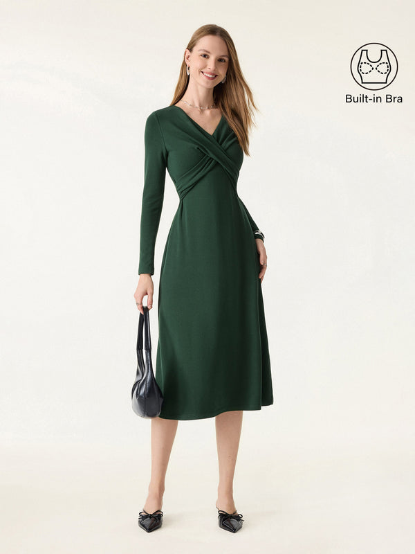 ProWarm V-Neck Surplice Midi Brami Dress Deep Bush XS