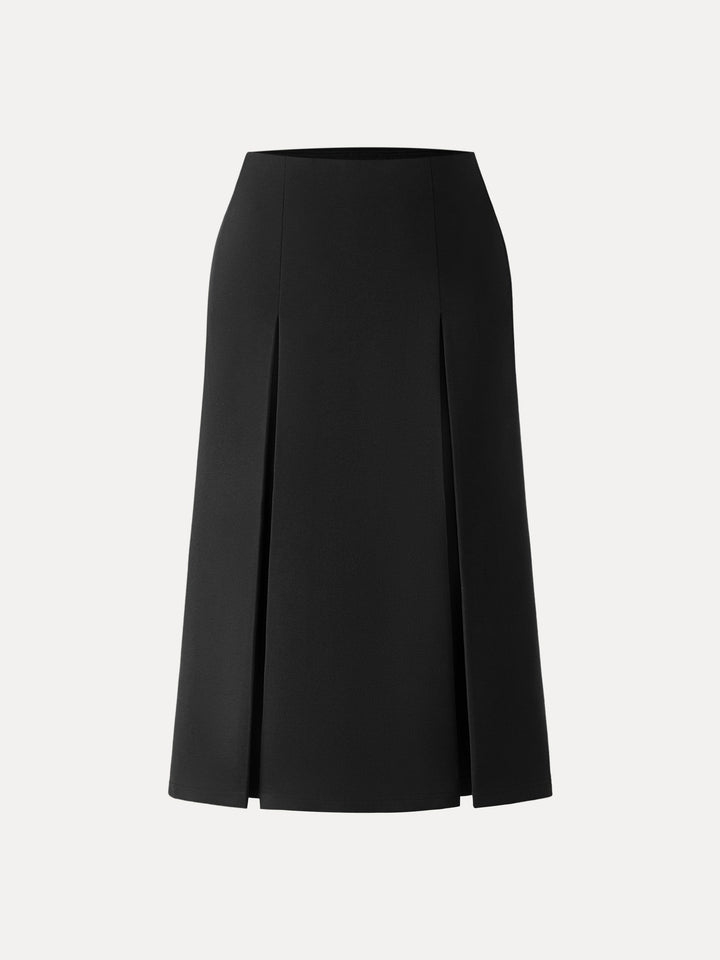 Mid Rise Pleated A-Line Pull-on Skirts with Pockets Black XS