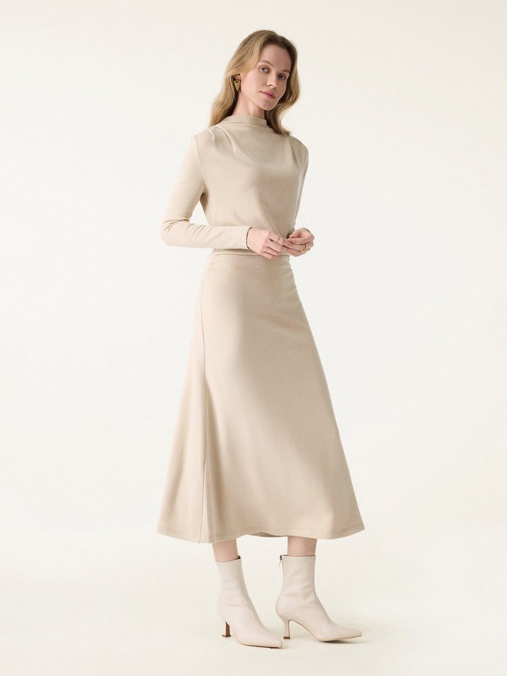 ProWarm Ruched Mockneck Fit-and-Flare Midi Dress