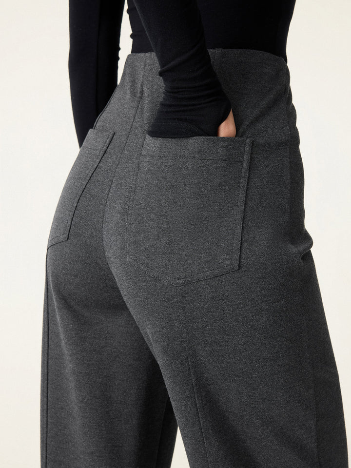 Stretch Ponte High Rise Straight Leg Pants with Pockets