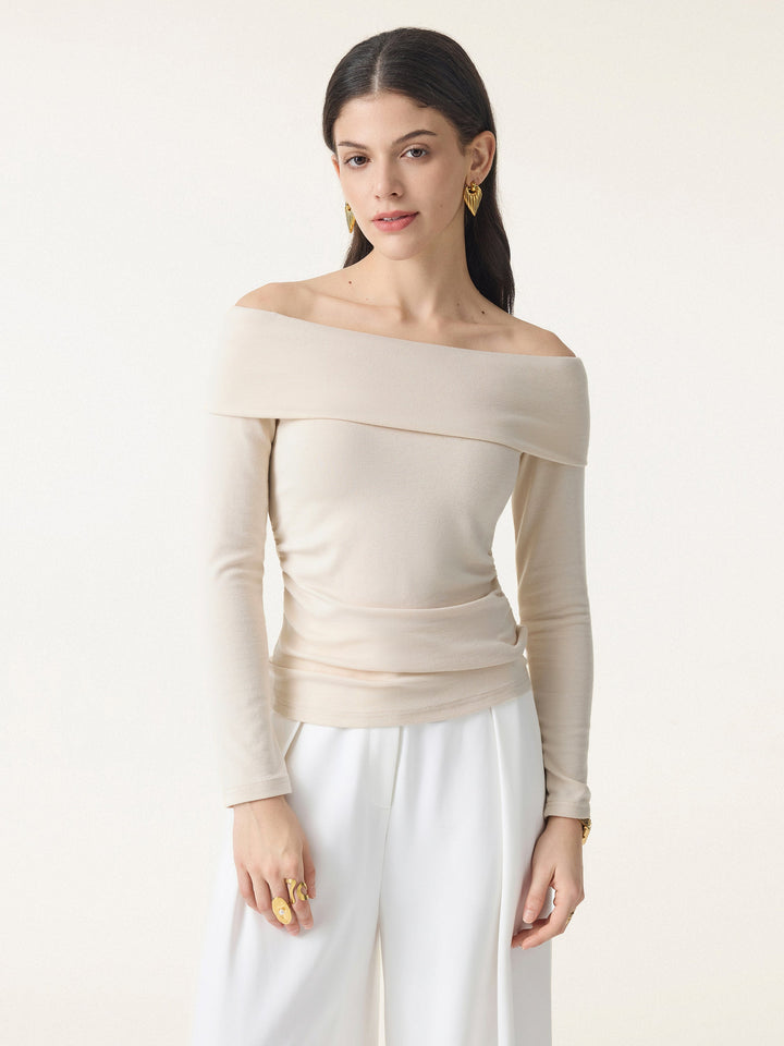 Off-Shoulder Long Sleeve Side Ruched Brami Top