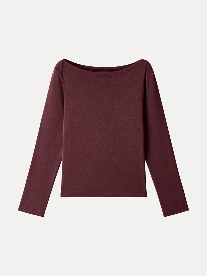 Relaxed Fit Boatneck Long Sleeve Top Jujube Red XS