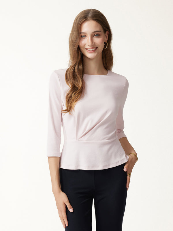 OGLmove Cotton Lyocell Round Neck Tucked Top Barely Pink XXS