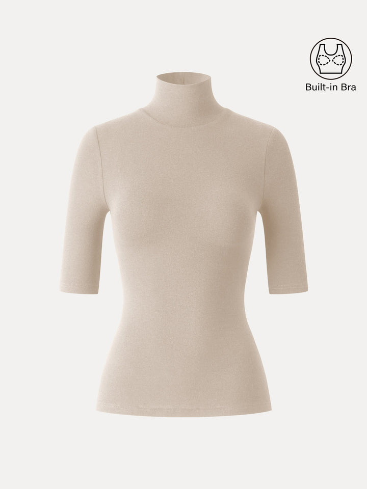 Essential Turtleneck Elbow Length Sleeve Brami Natural Calico XS