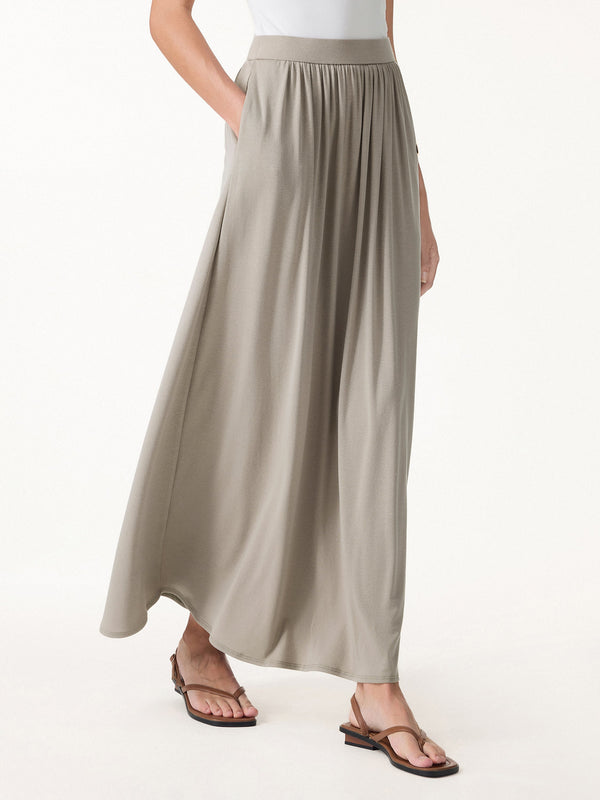 OGLmove Soft Linen Knit Gathered A-Line Maxi Skirt with Pockets Regular Dark Alabaster