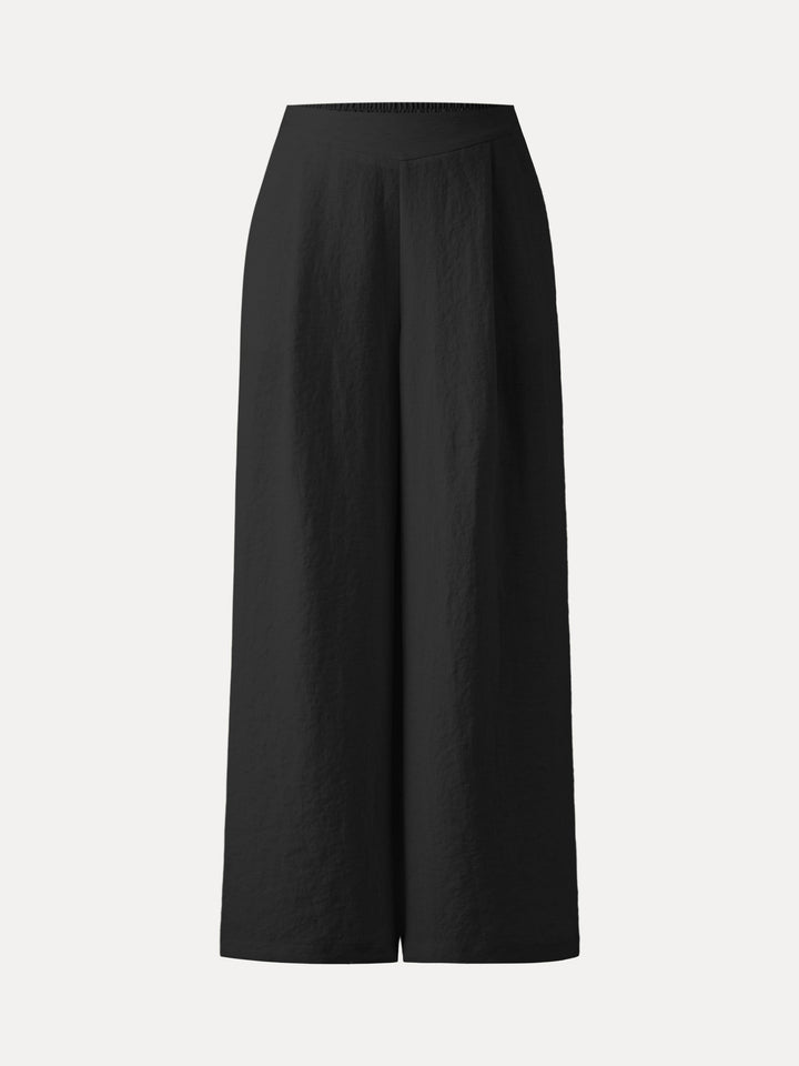 Breezy Linen Mid Rise Wide Leg Pant with Pockets Regular Black