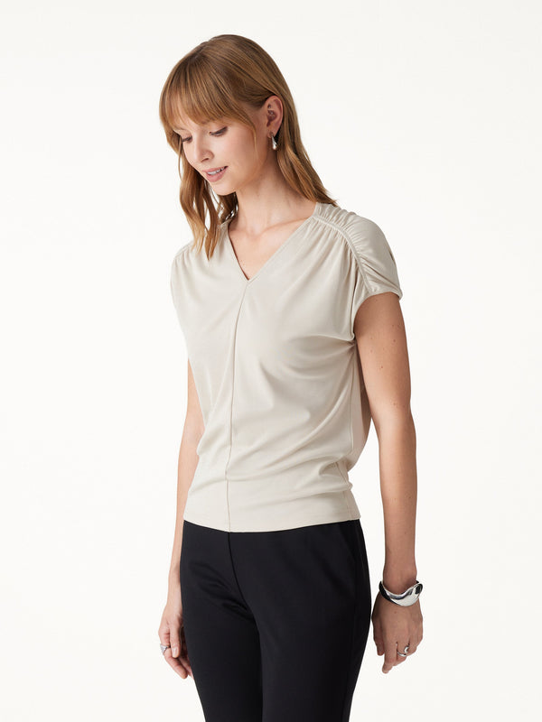 OGLmove Modal Relaxed V-Neck Gathered Shoulder Top Morning Mist XXS