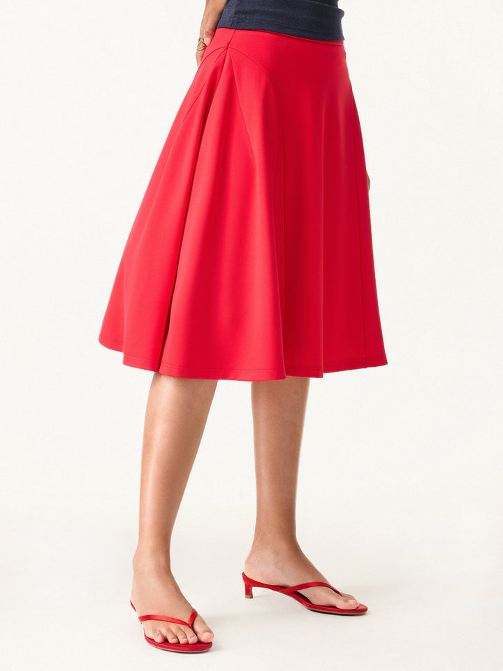 Ponte A-line Midi Pull-on Skirt Red XS