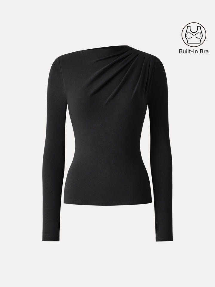 ProWarm Ruched Boatneck Long Sleeve Brami with Thumbholes Black XS