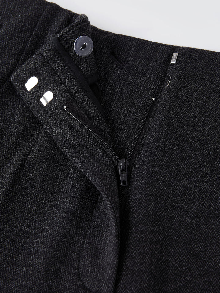 Herringbone High Rise Tapered Leg Trousers with Pockets