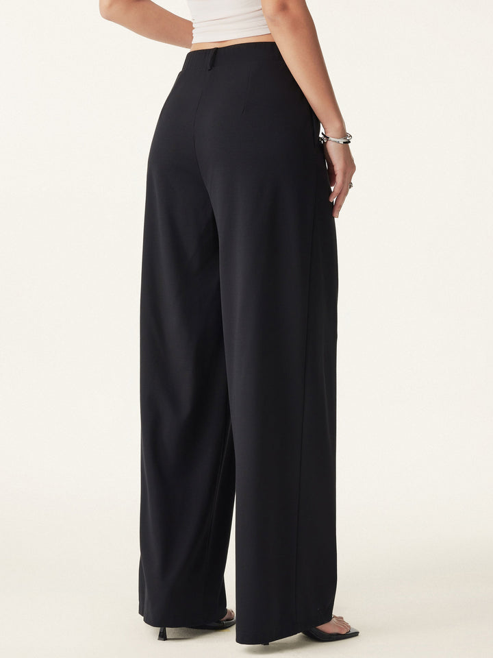 Drapey Bamboo Ponte Mid Rise Wide Leg Trouser with Pockets