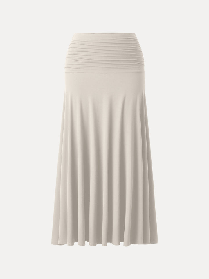 Ultrasoft Mid Rise A-line Ruched Maxi Skirt Fog XS