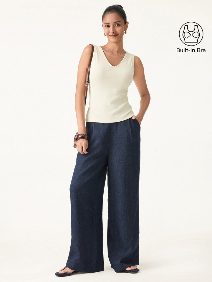 Stretch Cotton Pointelle V-neck Sleeveless Brami Tank