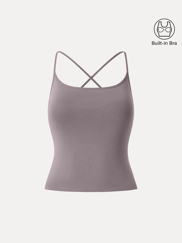 Sandwashed U-neck Cross-back Adjustable Strap Spaghetti Brami Taro Tea XS