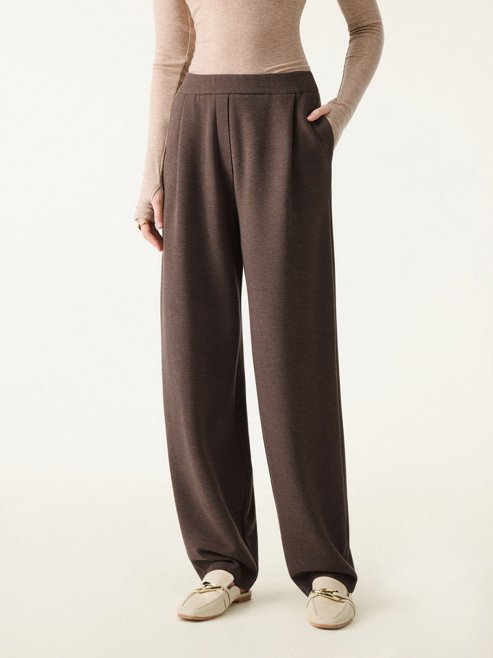 Cozy Warm Mid Rise Barrel Leg Pull-on Pants with Pockets