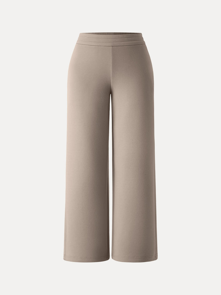 Cozy Warm High Rise Straight Leg Pull-on Pants with Pockets Petite Heather Taupe
