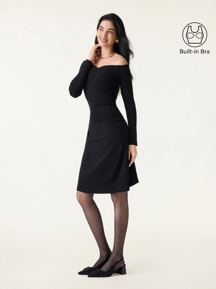 Non-Slip Classy Wide Neckline Ruched Mini Brami Dress