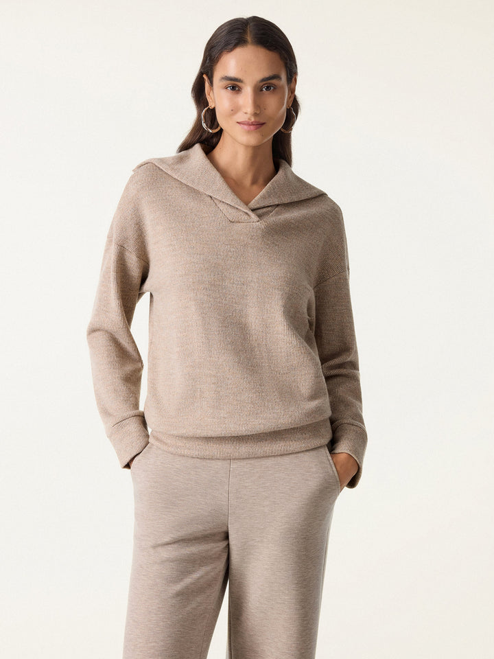 Cozy Warm V-Neck Relaxed Fit Pullover Heather Taupe XS