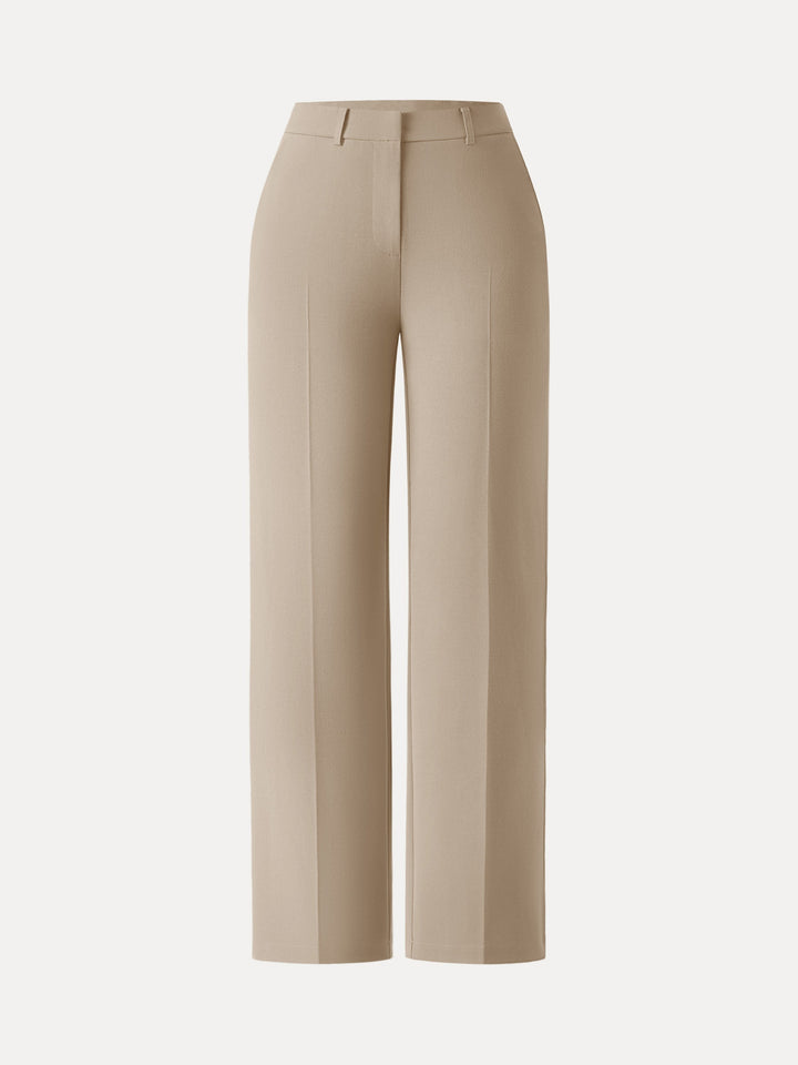 Mid Rise Straight Leg Creased Trousers with Pockets Regular Ecru