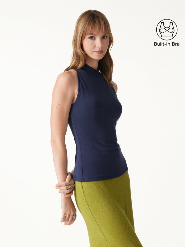 OGLmove Lyocell-Wool Knit Mock Neck Sleeveless Bra Top Universe Navy XXS