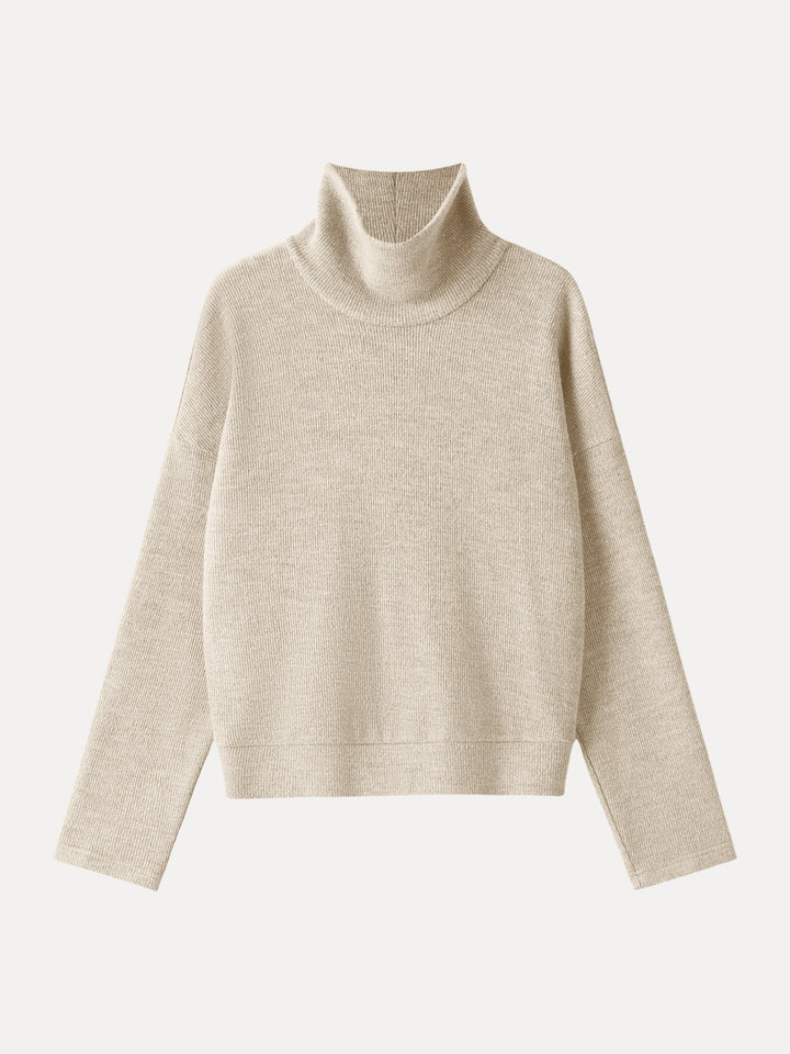 Turtleneck Relaxed Fit Long Sleeve Top Heather Tan XS