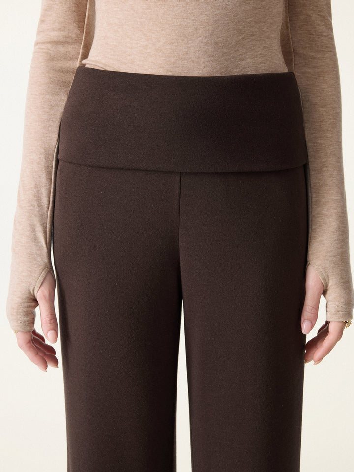 Tummy Warmer Folding Waistband Flared Pants with Pockets