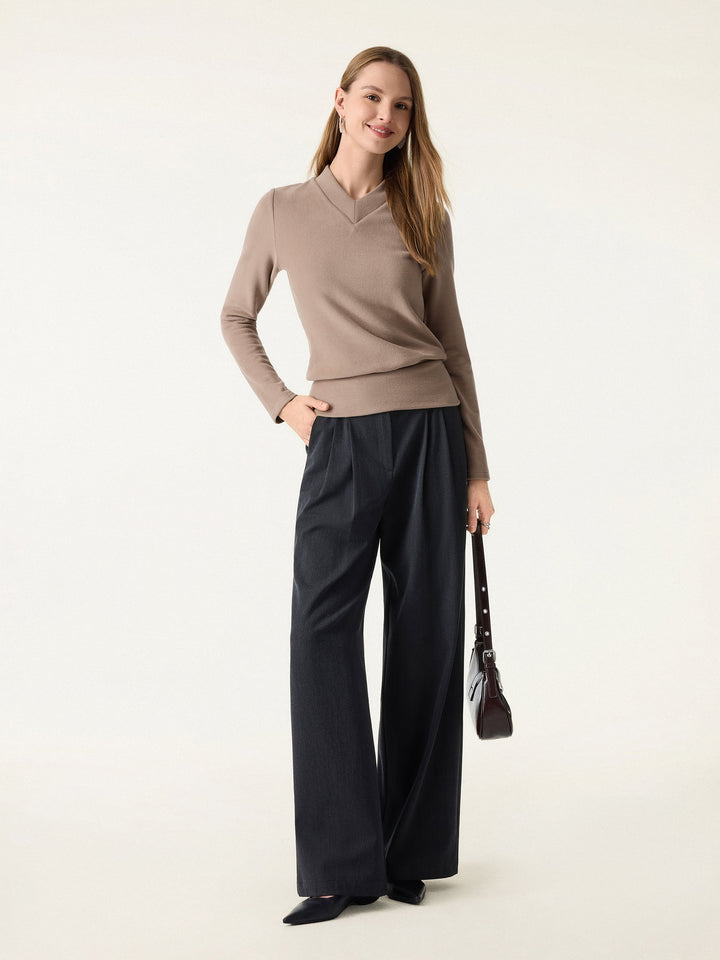 MaxWarm V-neck Long Sleeve Brami with Banded Hem