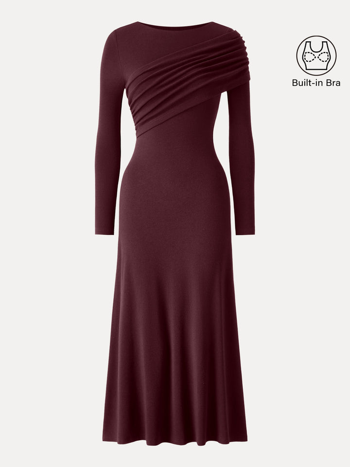 Chic Boatneck Ruched Midi Brami Dress