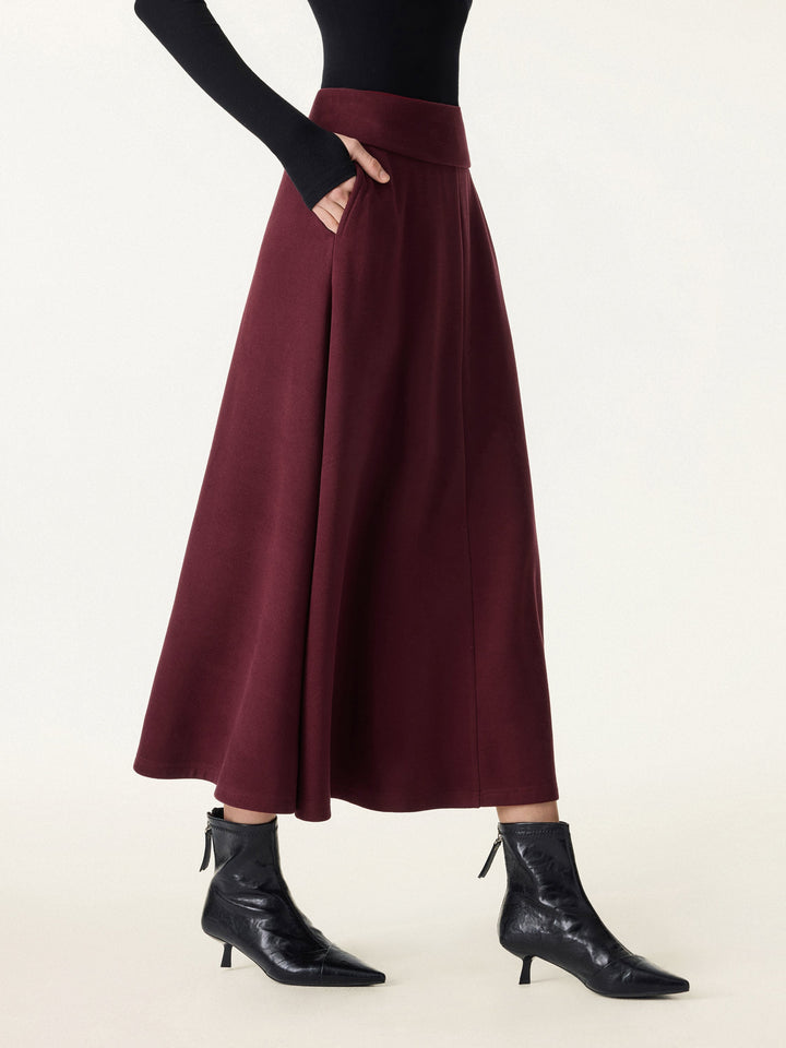 Tummy-Warmer Midi Pull-on A-Line Skirt with Pockets