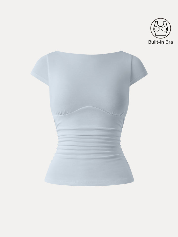 Sandwashed Boatneck Cap Sleeve Ruched Brami Smoke Blue XS