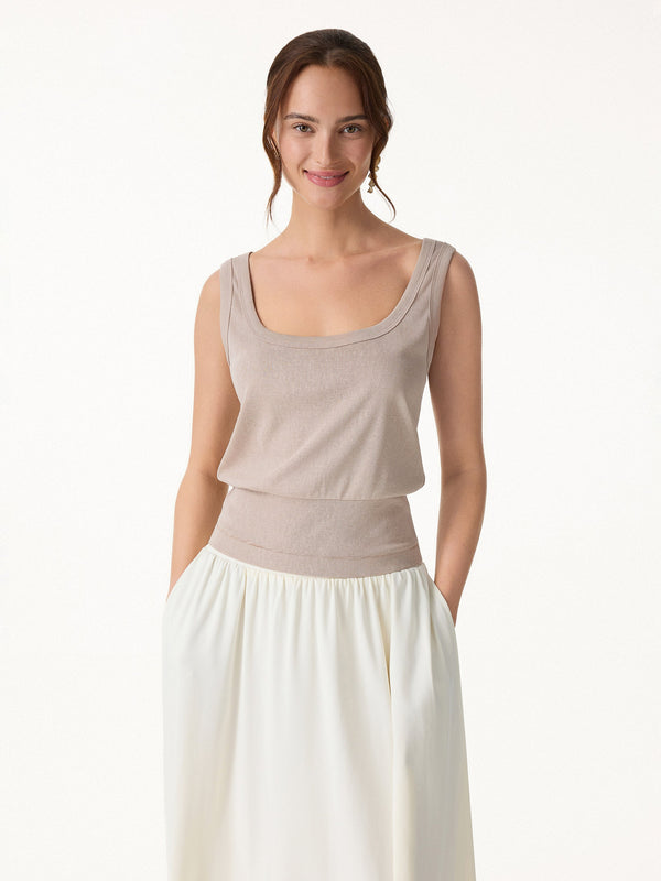 OGLmove Cotton-Linen Blend Reversible Boatneck Low Back Top