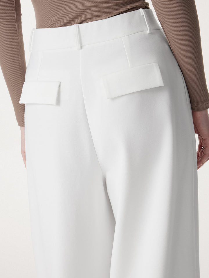 Non-sheer Airy Mid Rise Pleated Airy Trouser with Pockets