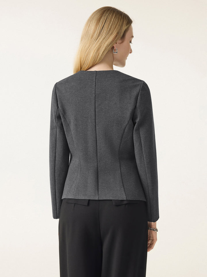Stretch Ponte Button Front Blazer with Pockets