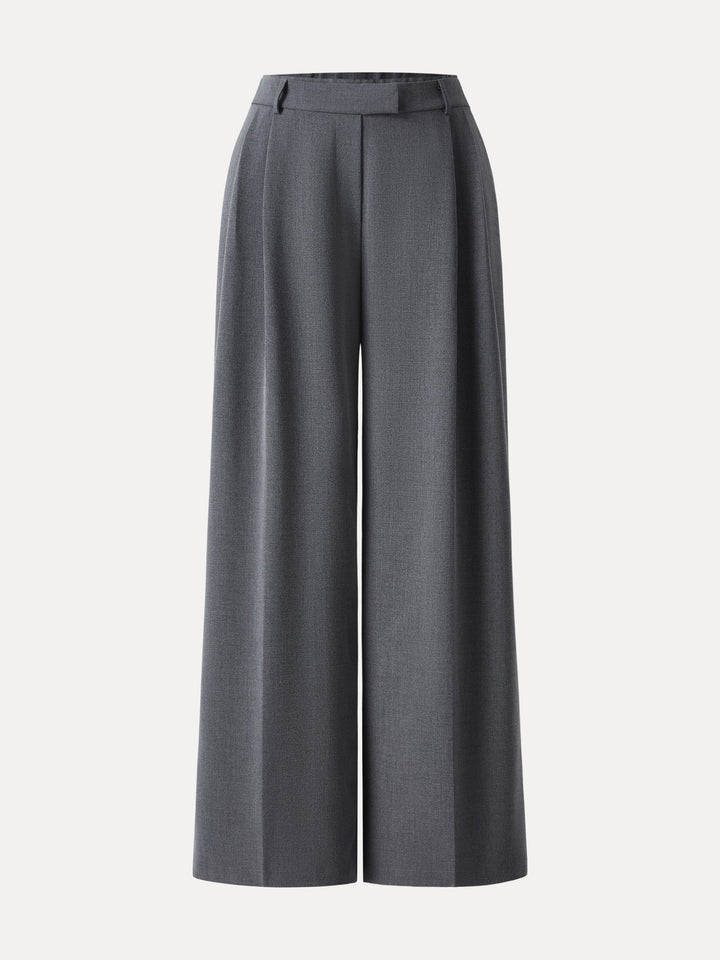 Double-Pleated Mid Rise Wide Leg Trousers