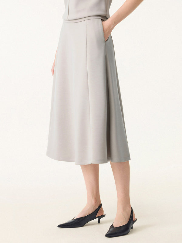 Everyday Mid Rise Flared Midi Skirt with Pockets Grey Steel XS