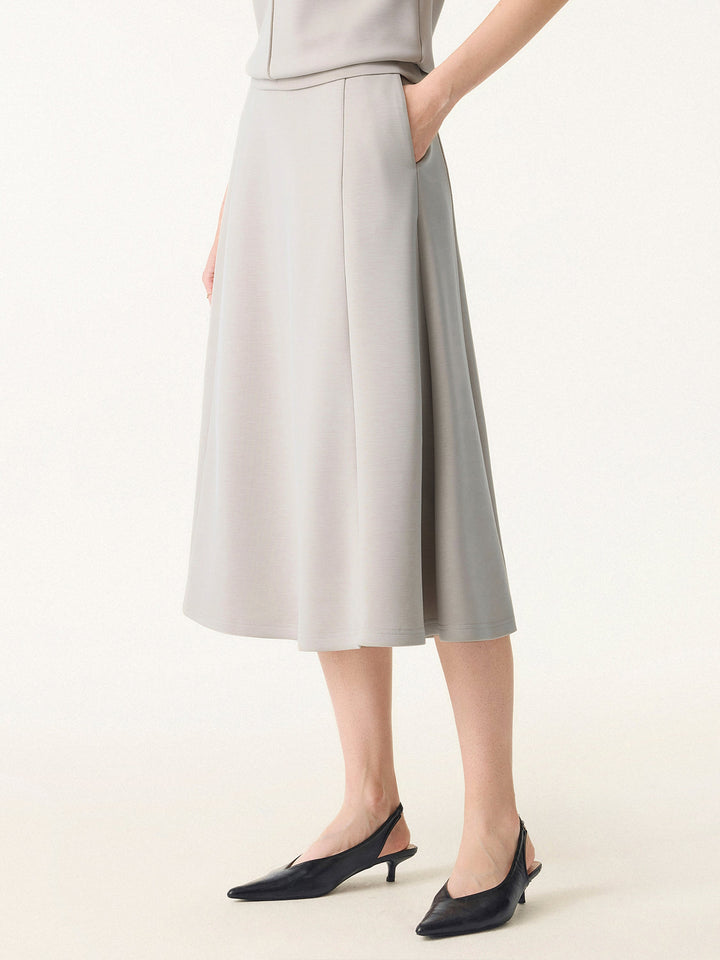 Everyday Mid Rise Flared Midi Skirt with Pockets Grey Steel XS