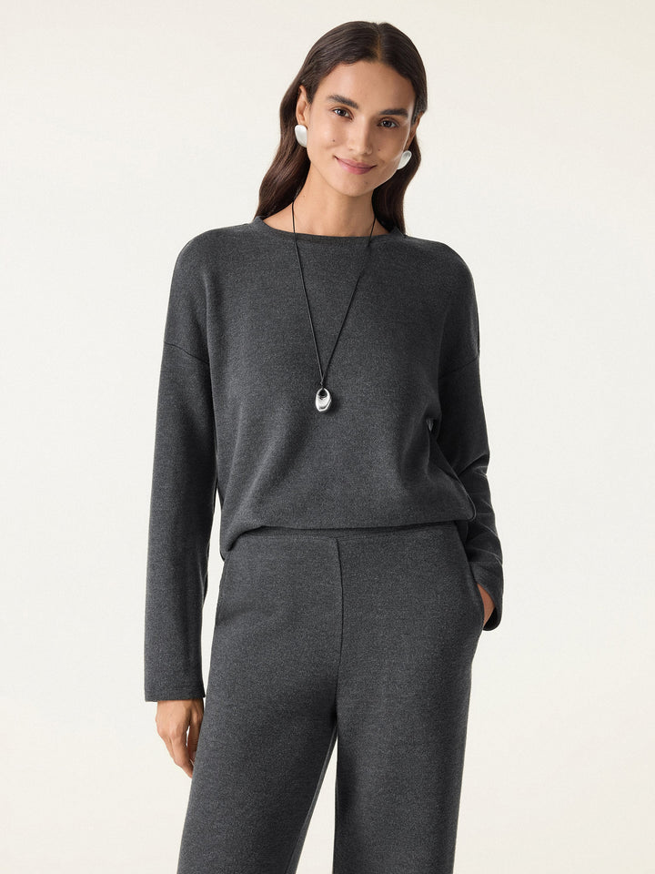 Relaxed Crew Neck Long Sleeve Top Shadow XS