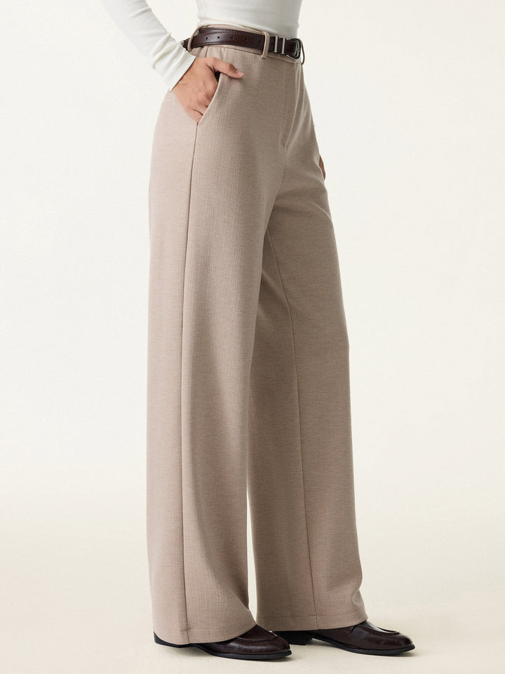Herringbone Mid Rise Straight Leg Pants with Pockets