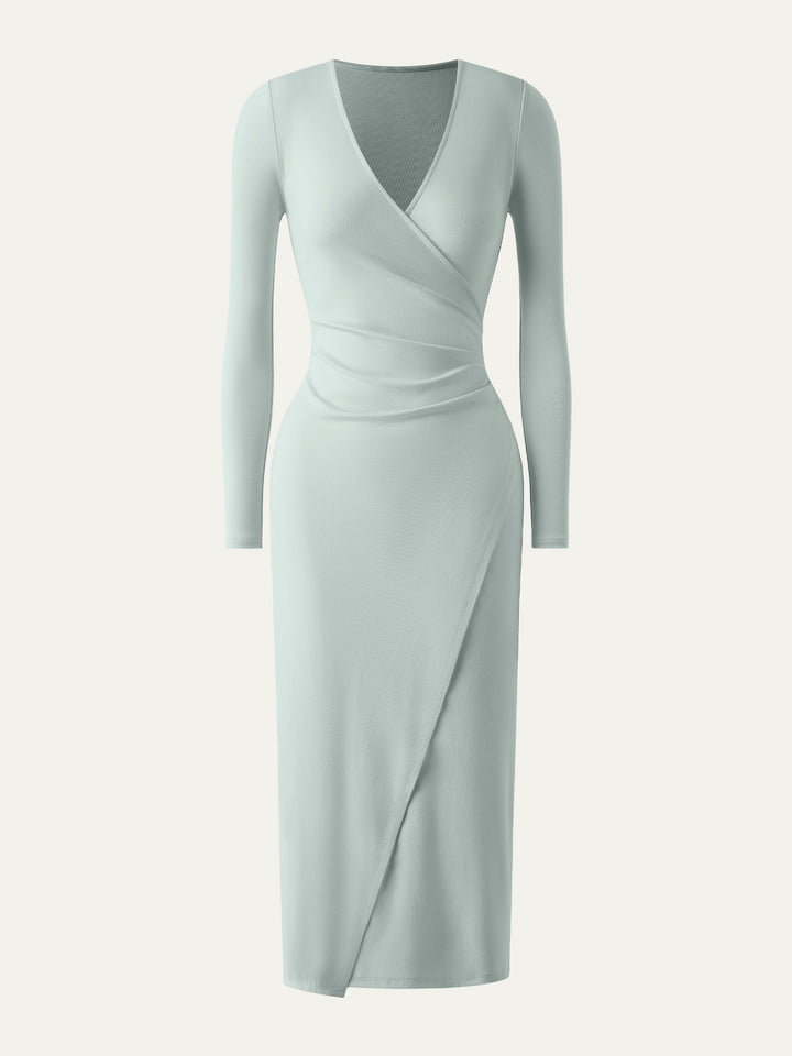 Faux Wrap Light Cotton Midi Dress Light Azure XS