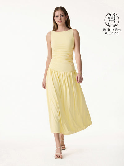 OGLmove Cooling Boatneck Ruched Midi Bra Dress