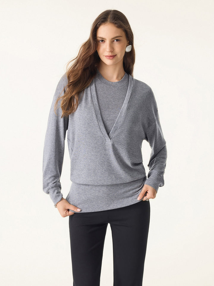 Lyocell Cashmere V-neck Drop Shoulder Top