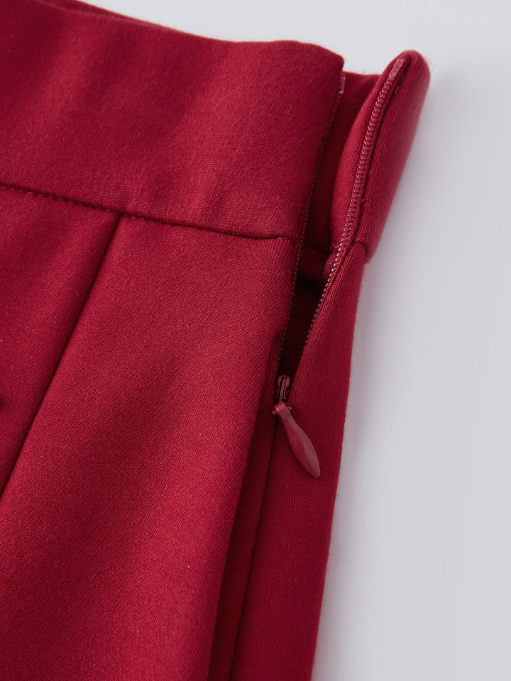 Pleated Frog Button Decor Midi A-line Skirt