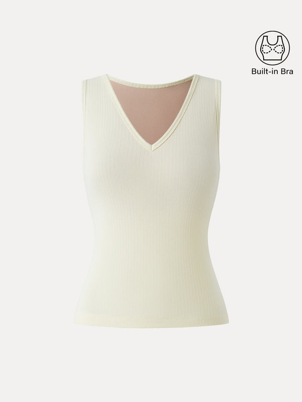 Stretch Cotton Pointelle V-neck Sleeveless Brami Tank