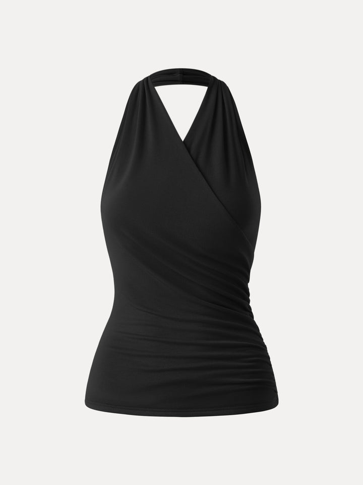 Buttery Smooth Surplice Halter Neck Sculpt Tank Black XS