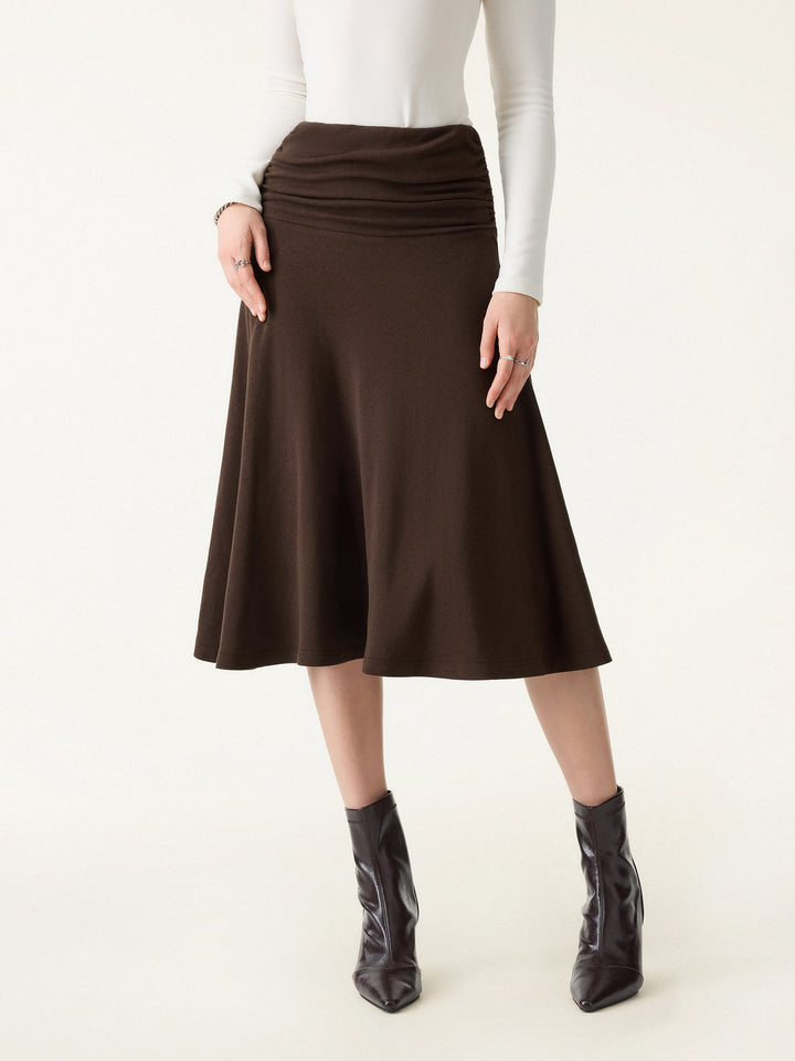 ProWarm Ruched Waist Circle Flared Midi Skirt Espresso XS