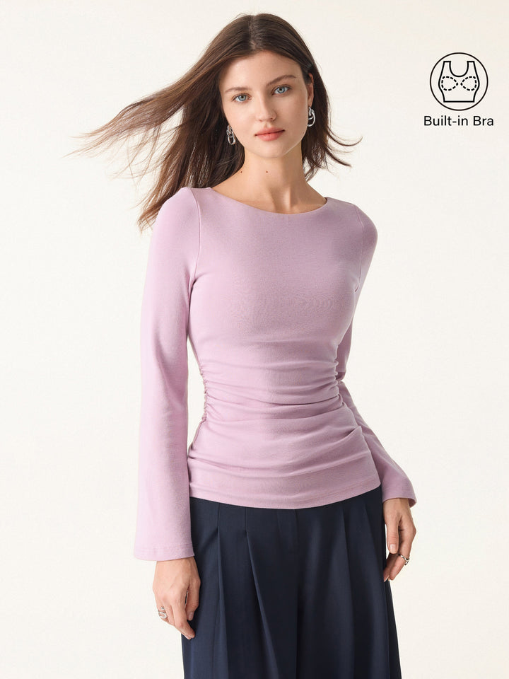 Boatneck Bell Sleeves Ruched Brami Top Opera Mauve XS