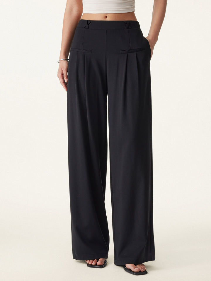 Drapey Bamboo Ponte Mid Rise Wide Leg Trouser with Pockets Regular Black