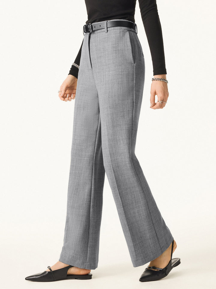 Stretch Wool Mid Rise Flared Trousers with Pockets